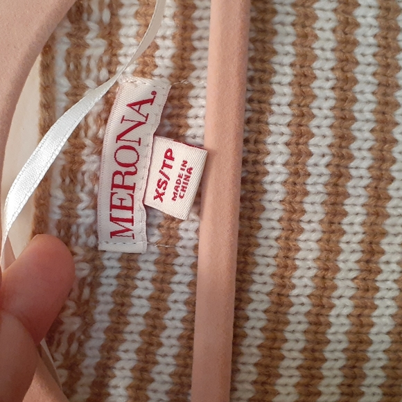 Merona Chunky Layering Tan/White striped Cardigan NWT - #802CP7 - Picture 8 of 9